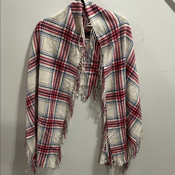Talbots Accessories - Talbots Red and Cream Plaid Fringe Wrap